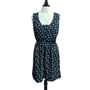 Merona Women’s Black Sleeveless Polka Dot Faux Wrap Dress Size Medium